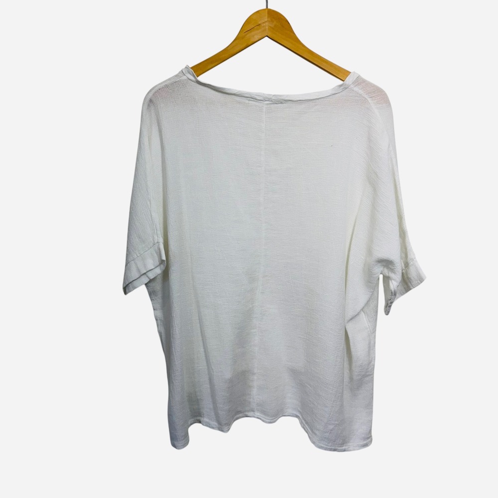 Catwalk Studio White Linen Cotton V-Neck Top Textured Boxy Lagenlook,‎ OS - Picture 2 of 7